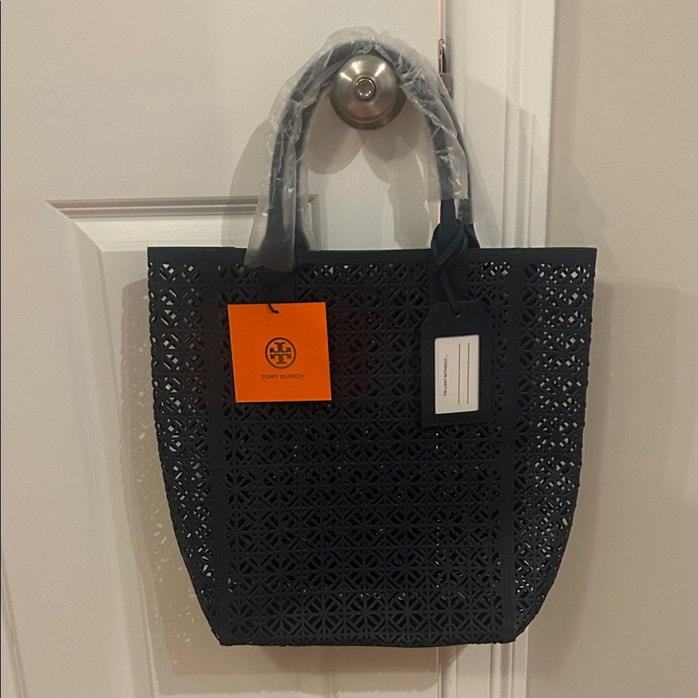 Tory Burch Navy Laser-Cut Tote